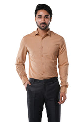 Rustic Almond Beige 72% Poly 28% Cotton Formal Shirt for Men | Tangible Executive Fil-a-Fil Long Sleeve Classic Fit