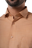 Rustic Almond Beige 72% Poly 28% Cotton Formal Shirt for Men | Tangible Executive Fil-a-Fil Long Sleeve Classic Fit