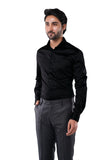 Onyx Black 98% Cotton 2% Elastane Full Sleeve Formal Shirt for Men | Tangible Luxe Satin Finish Classic Fit Black Shirt