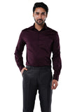 Merlot Plum 98% Cotton 2% Elastane Full Sleeve Formal Shirt for Men | Tangible Luxe Satin Finish Classic Fit Shirt