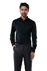 Midnight Navy 98% Cotton 2% Elastane Full Sleeve Formal Shirt for Men | Tangible Luxe Satin Finish Classic Fit Shirt
