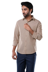 Desert Beige 100% Cotton Oxford Shirt for Men | Tangible Signature Beige Casual Classic Fit