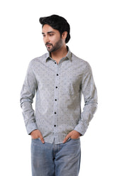 Mist Blue 100% Cotton Grid Print Shirt for Men | Tangible Artisan Slub Casual Classic Fit
