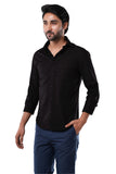 Midnight Black 100% Slub Cotton Shirt for Men | Tangible Pure Cotton Casual Classic Fit