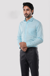 Sky Blue 80% Poly 20% Cotton Full Sleeve Formal Shirt for Men | Tangible Refined Micro Checks Classic Fit Shirt