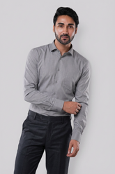 Charcoal Grey 80% Poly 20% Cotton Full Sleeve Formal Shirt for Men | Tangible Refined Micro Checks Classic Fit Shirt