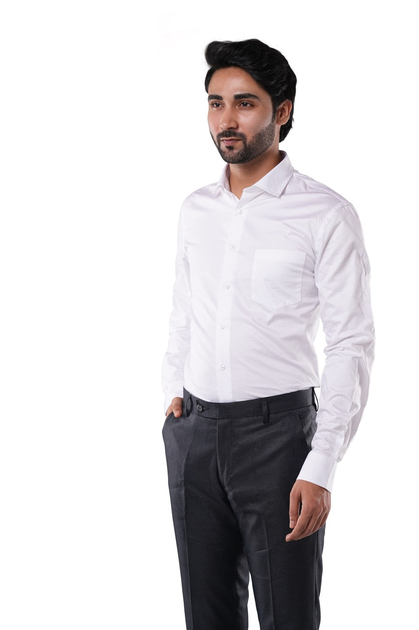 100% Cotton White Dobby Formal Shirt for Men | Tangible Signature Arrow Texture Classic Fit