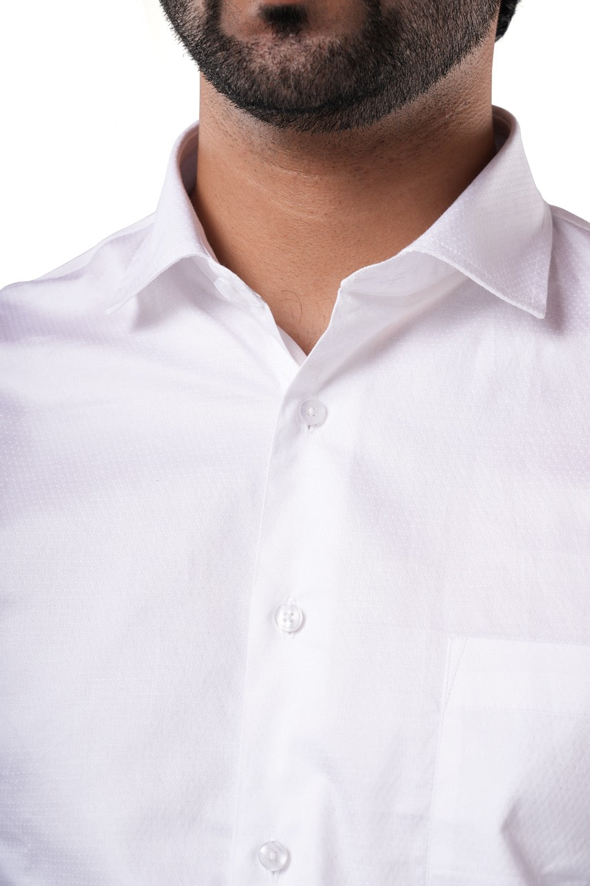 100% Cotton White Dobby Formal Shirt for Men | Tangible Signature Arrow Texture Classic Fit