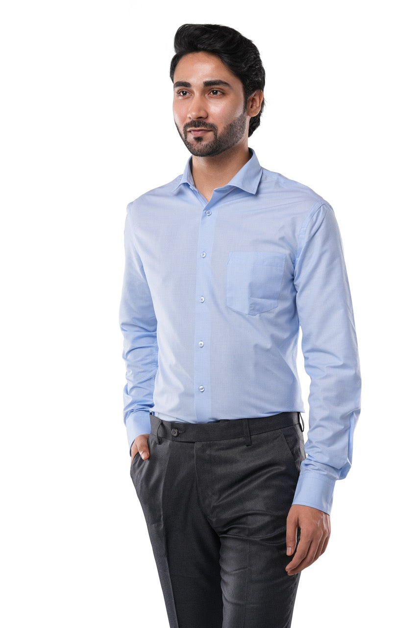 Ocean Blue 72% Poly 28% Cotton Formal Shirt for Men | Executive Fil-a-Fil Long Sleeve Classic Fit