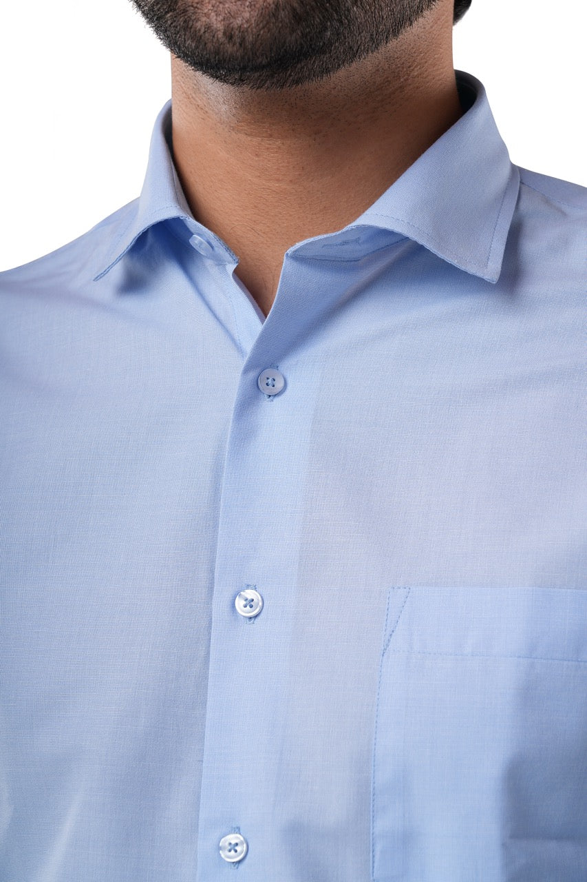 Ocean Blue 72% Poly 28% Cotton Formal Shirt for Men | Executive Fil-a-Fil Long Sleeve Classic Fit