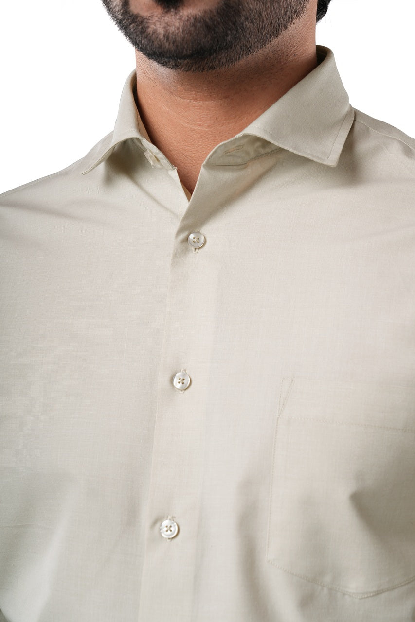 Almond Beige 72% Poly 28% Cotton Formal Shirt for Men | Tangible Executive Fil-a-Fil Long Sleeve Classic Fit