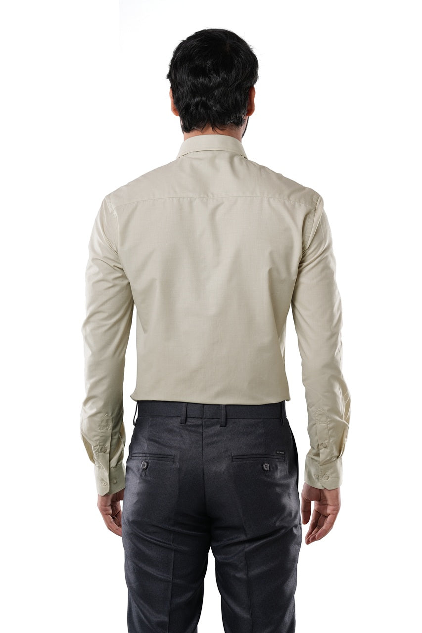 Almond Beige 72% Poly 28% Cotton Formal Shirt for Men | Tangible Executive Fil-a-Fil Long Sleeve Classic Fit