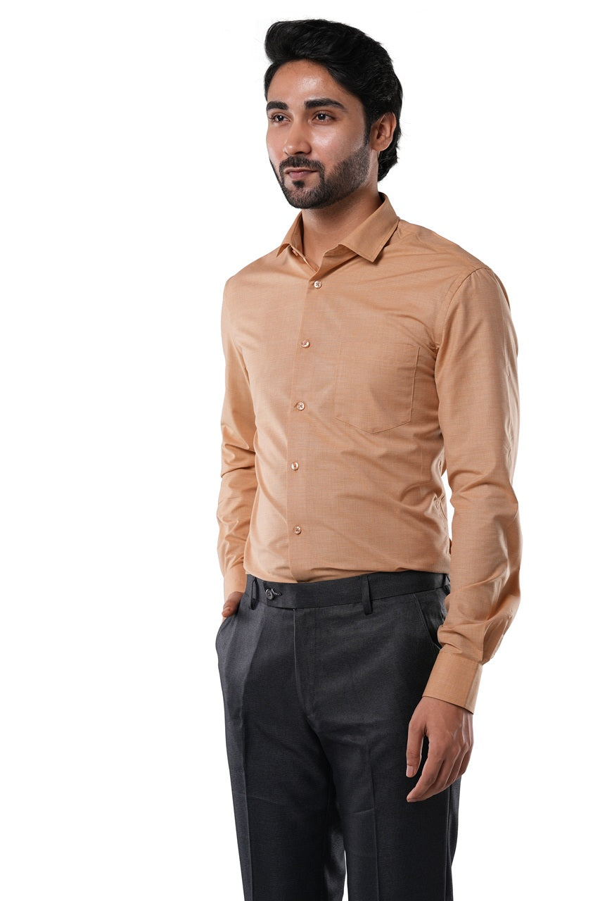 Rustic Almond Beige 72% Poly 28% Cotton Formal Shirt for Men | Tangible Executive Fil-a-Fil Long Sleeve Classic Fit