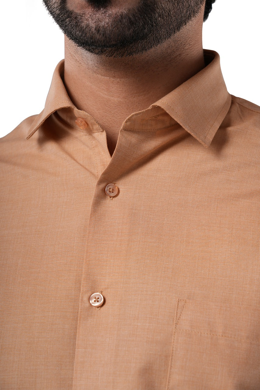 Rustic Almond Beige 72% Poly 28% Cotton Formal Shirt for Men | Tangible Executive Fil-a-Fil Long Sleeve Classic Fit