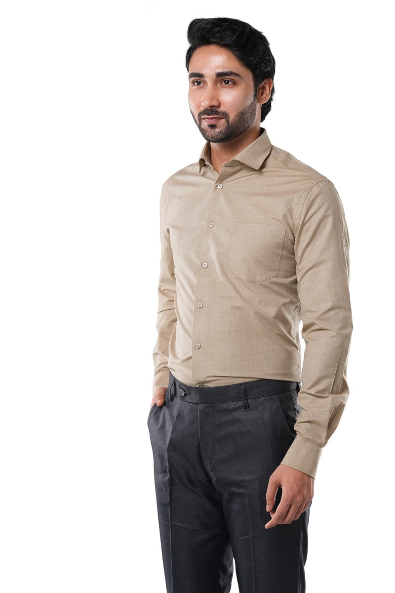 Sandstone Khaki 72% Poly 28% Cotton Formal Shirt for Men | Tangible Executive 72% Polyester + 28% Cotton  Fil-a-Fil Classic Fit