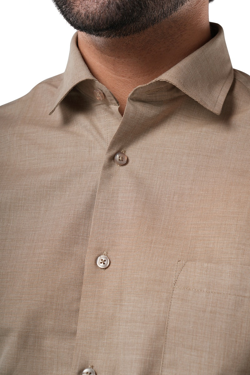 Sandstone Khaki 72% Poly 28% Cotton Formal Shirt for Men | Tangible Executive 72% Polyester + 28% Cotton  Fil-a-Fil Classic Fit