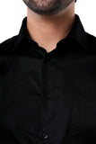 Onyx Black 98% Cotton 2% Elastane Full Sleeve Formal Shirt for Men | Tangible Luxe Satin Finish Classic Fit Black Shirt