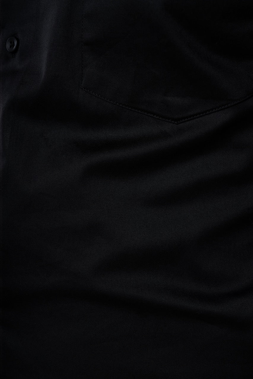 Onyx Black 98% Cotton 2% Elastane Full Sleeve Formal Shirt for Men | Tangible Luxe Satin Finish Classic Fit Black Shirt