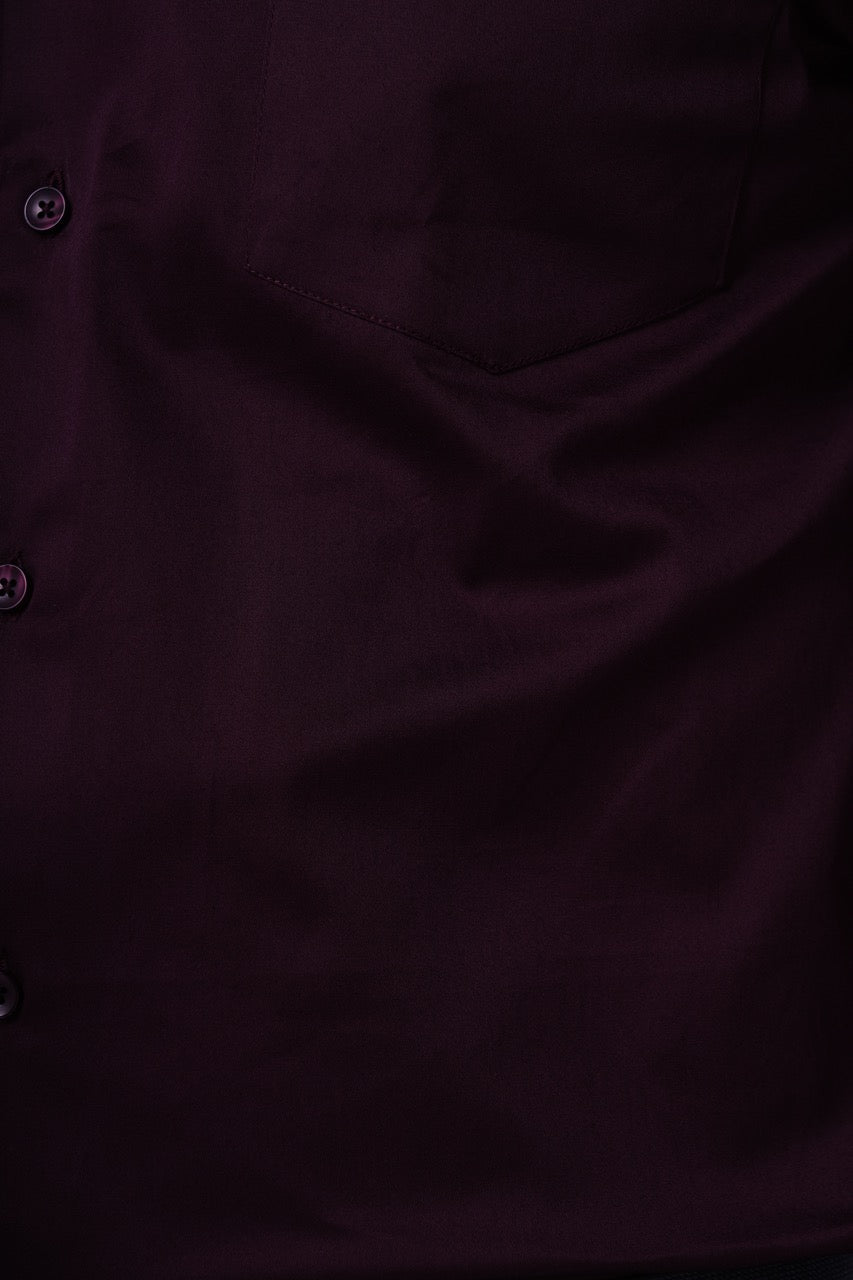 Merlot Plum 98% Cotton 2% Elastane Full Sleeve Formal Shirt for Men | Tangible Luxe Satin Finish Classic Fit Shirt