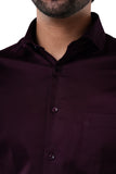 Merlot Plum 98% Cotton 2% Elastane Full Sleeve Formal Shirt for Men | Tangible Luxe Satin Finish Classic Fit Shirt
