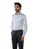 Mist Blue 98% Cotton 2% Elastane Full Sleeve Formal Shirt for Men | Tangible Luxe Satin Finish Classic Fit Shirt