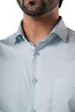 Mist Blue 98% Cotton 2% Elastane Full Sleeve Formal Shirt for Men | Tangible Luxe Satin Finish Classic Fit Shirt