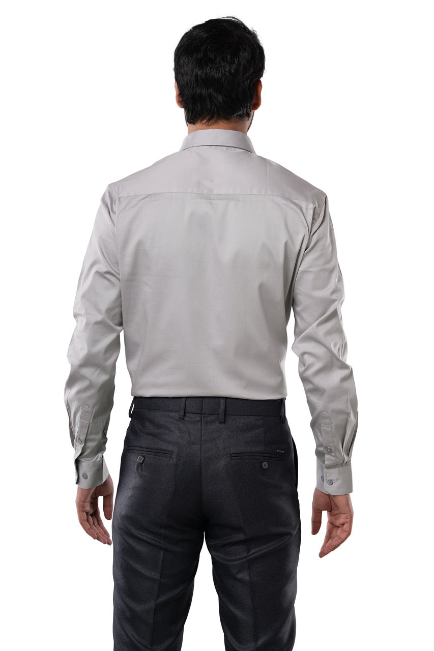 Stone Taupe 98% Cotton 2% Elastane Full Sleeve Formal Shirt for Men | Tangible Luxe Satin Finish Classic Fit Shirt