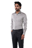 Stone Taupe 98% Cotton 2% Elastane Full Sleeve Formal Shirt for Men | Tangible Luxe Satin Finish Classic Fit Shirt