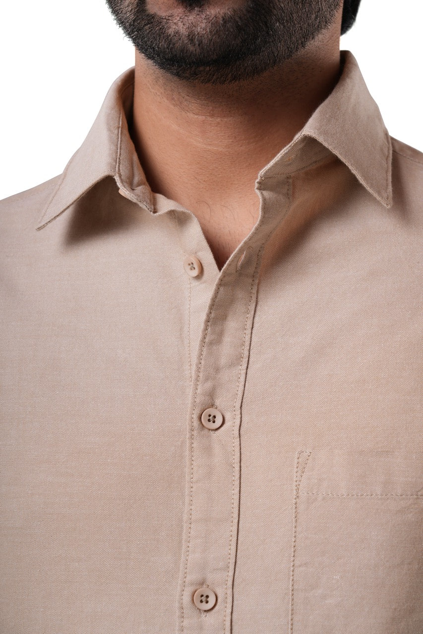 Desert Beige 100% Cotton Oxford Shirt for Men | Tangible Signature Beige Casual Classic Fit