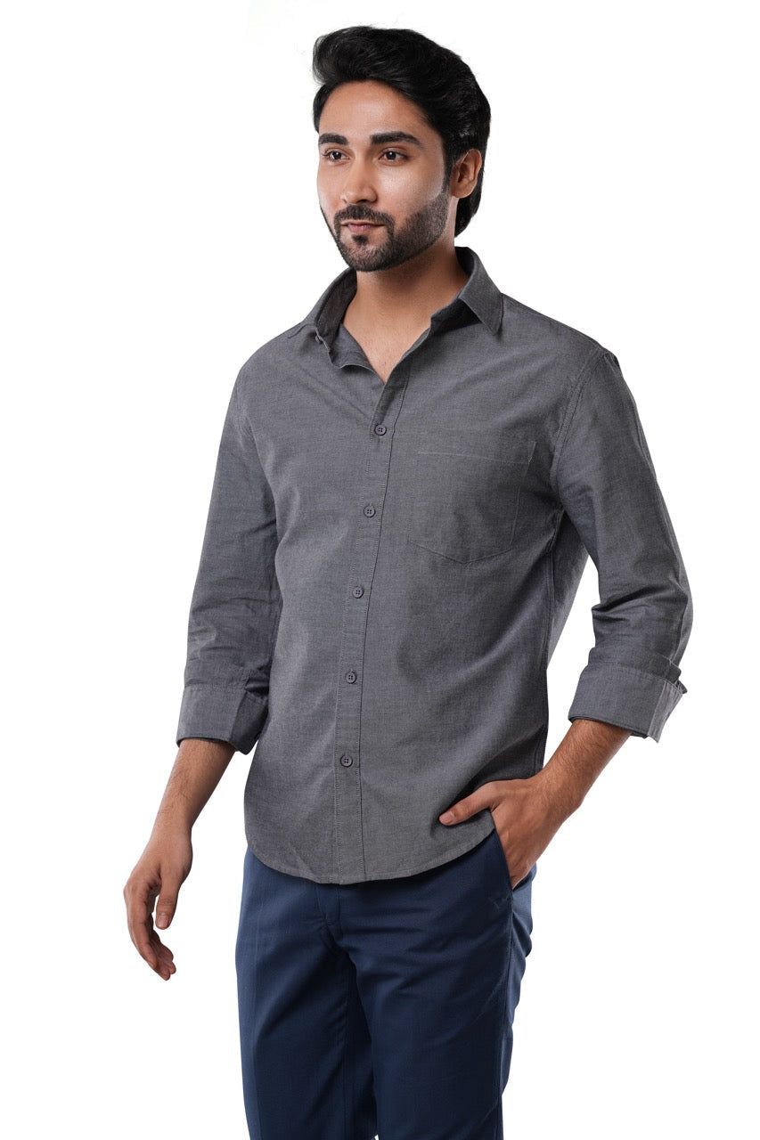 Graphite Black 100% Cotton Oxford Shirt for Men | Tangible Signature Casual Classic Fit