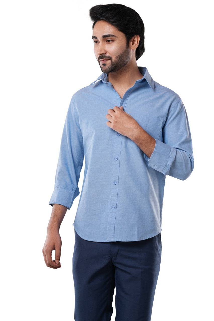 Coastal Blue 100% Cotton Oxford Shirt for Men | Tangible Signature Blue Casual Classic Fit