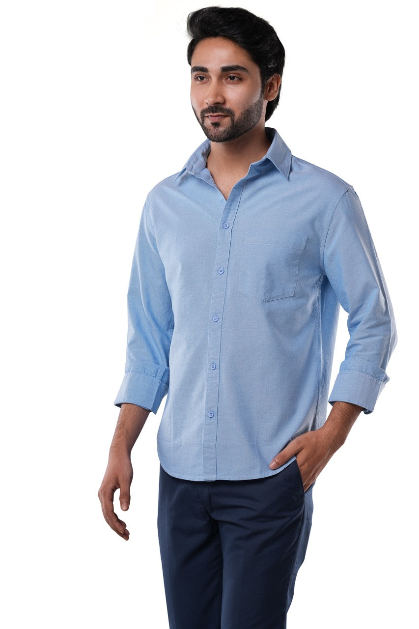 Coastal Blue 100% Cotton Oxford Shirt for Men | Tangible Signature Blue Casual Classic Fit