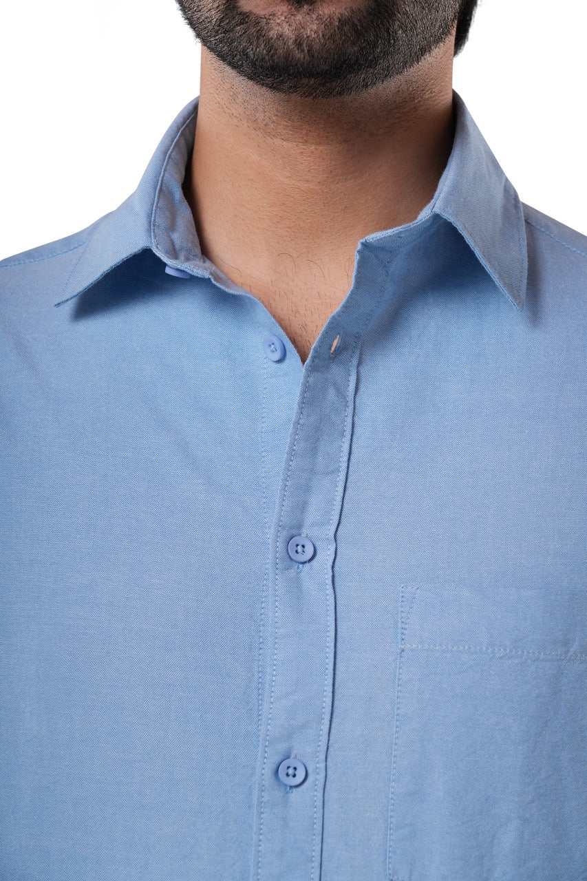 Coastal Blue 100% Cotton Oxford Shirt for Men | Tangible Signature Blue Casual Classic Fit