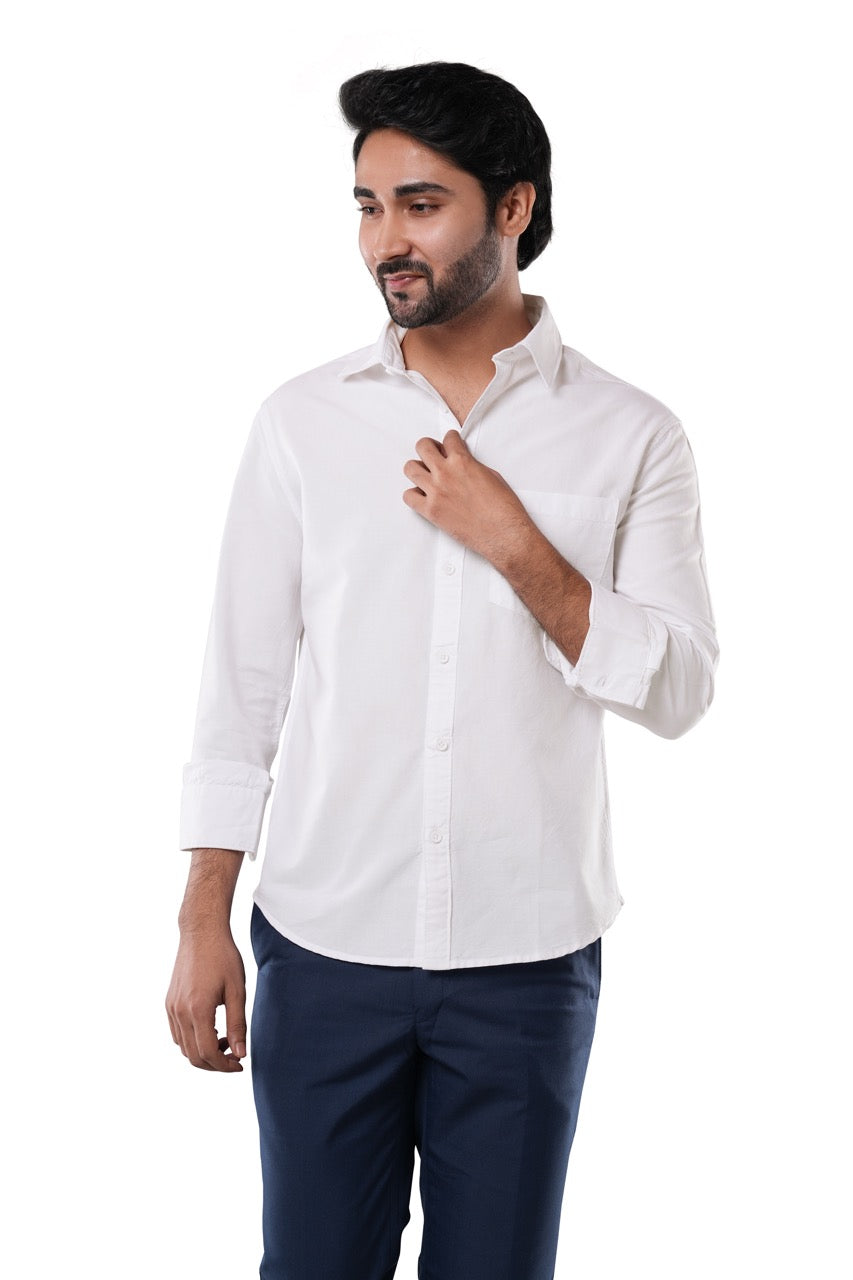 Pure White 100% Cotton Oxford Shirt for Men | Tangible Signature Casual Classic Fit