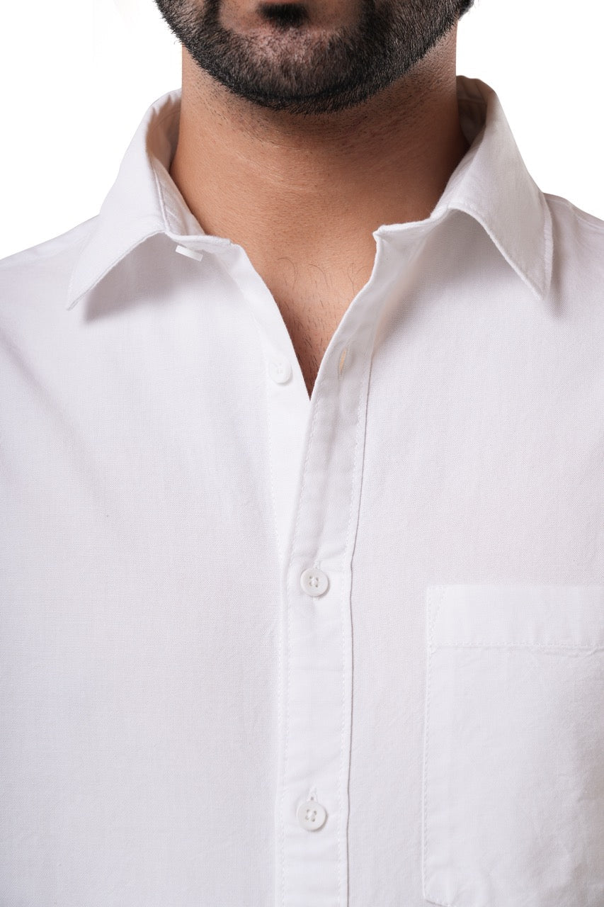 Pure White 100% Cotton Oxford Shirt for Men | Tangible Signature Casual Classic Fit