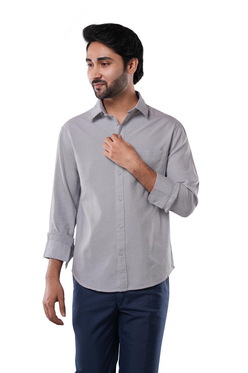 Steel Grey 100% Cotton Oxford Shirt for Men | Tangible Signature Grey Casual Classic Fit