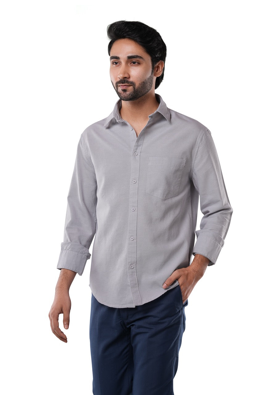 Steel Grey 100% Cotton Oxford Shirt for Men | Tangible Signature Grey Casual Classic Fit