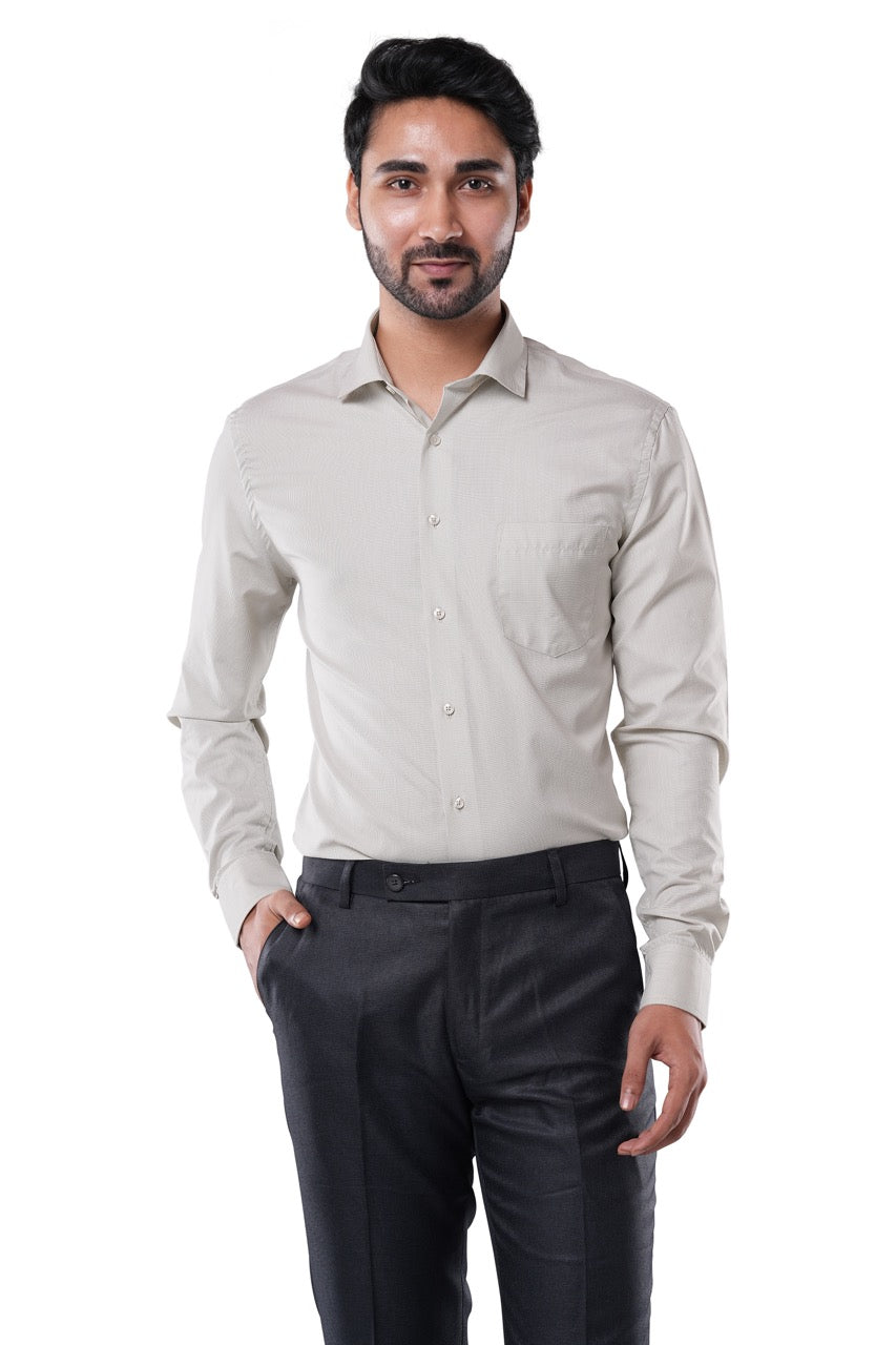Olive Mist 80% Poly 20% Cotton Full Sleeve Formal Shirt for Men | Refined Micro Checks Classic Fit Classic Shirt