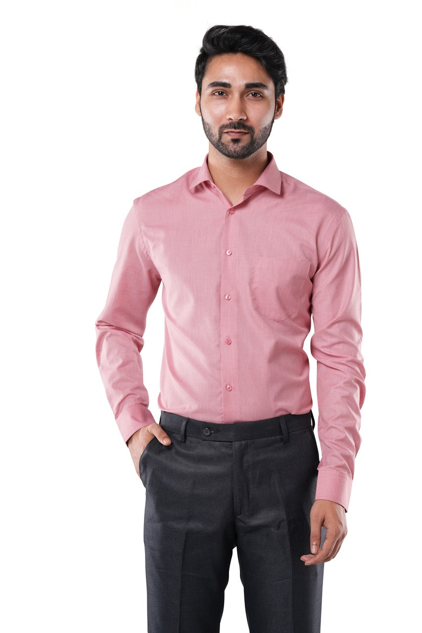 Brick Red 80% Poly 20% Cotton Full Sleeve Formal Shirt for Men | Tangible Refined Micro Checks Classic Fit Shirt