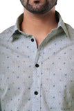 Mist Blue 100% Cotton Grid Print Shirt for Men | Tangible Artisan Slub Casual Classic Fit