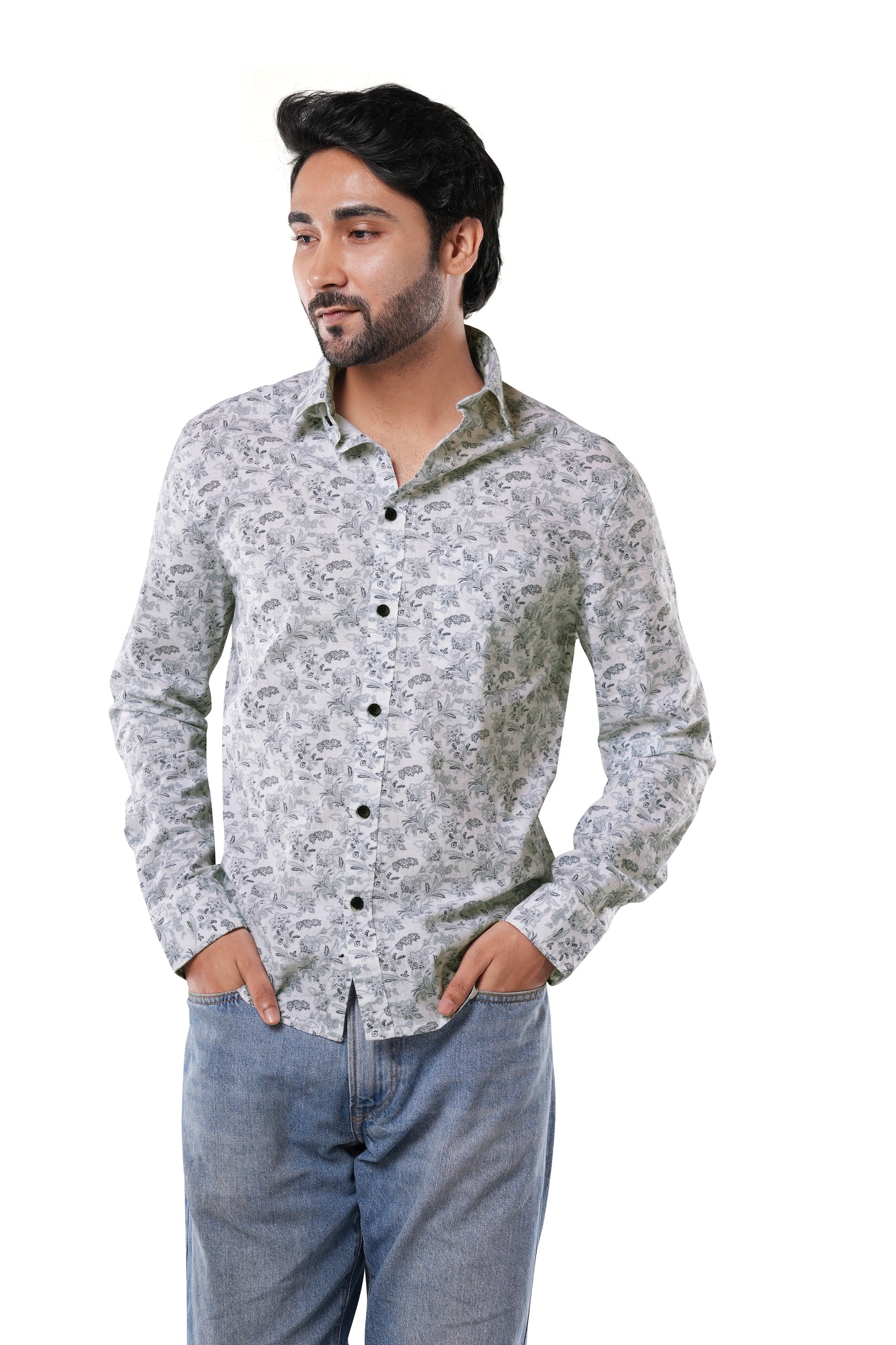 Porcelain White 100% Cotton Floral Print Shirt for Men | Tangible Vintage White floral shirt for men