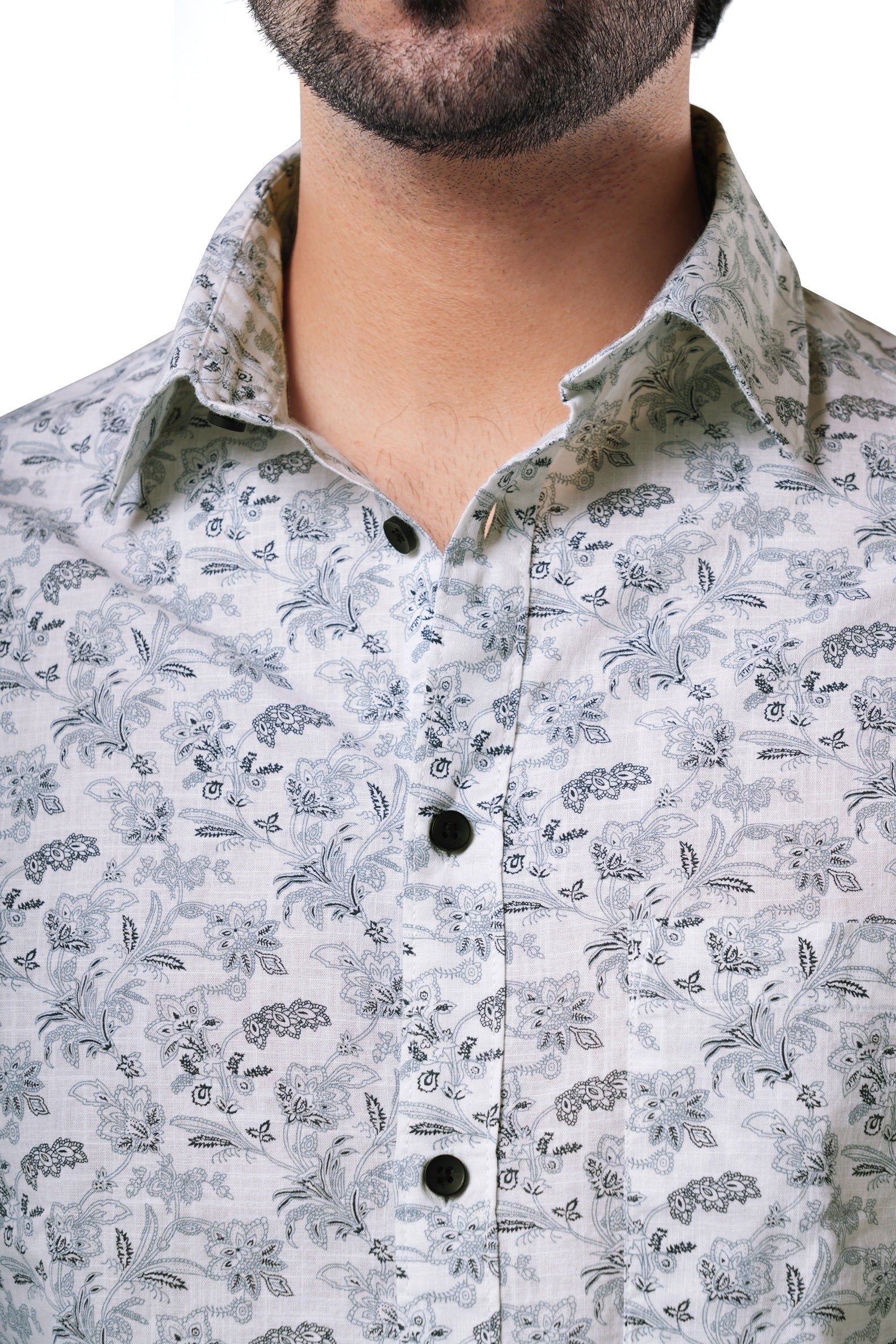 Porcelain White 100% Cotton Floral Print Shirt for Men | Tangible Vintage White floral shirt for men