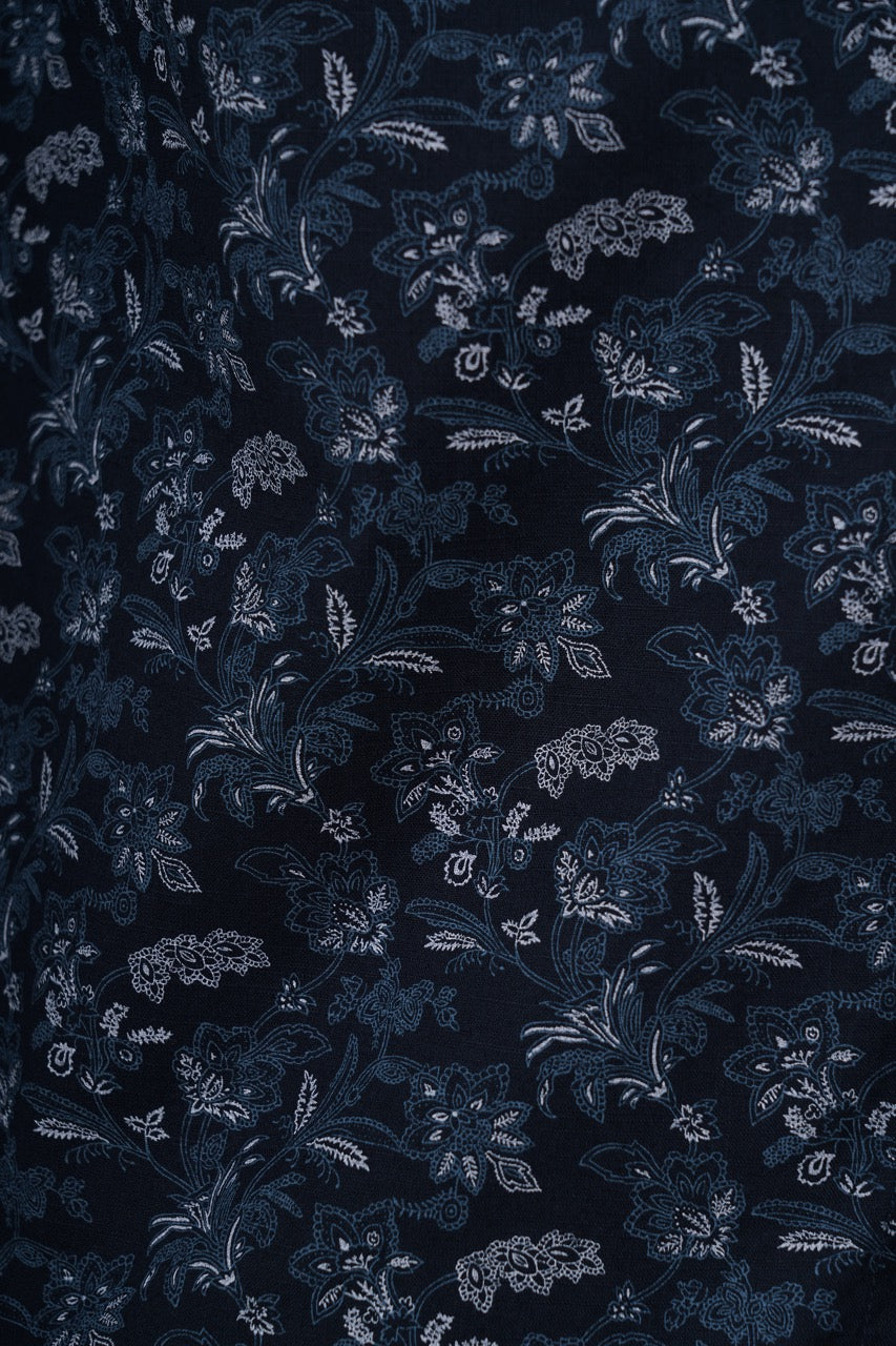 Deep Indigo 100% Cotton Navy Blue Floral Print Shirt for Men | Riviera Slub Casual Classic Fit Floral Shirt
