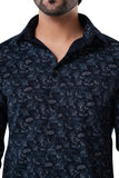 Deep Indigo 100% Cotton Navy Blue Floral Print Shirt for Men | Riviera Slub Casual Classic Fit Floral Shirt