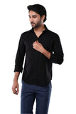 Midnight Black 100% Slub Cotton Shirt for Men | Tangible Pure Cotton Casual Classic Fit