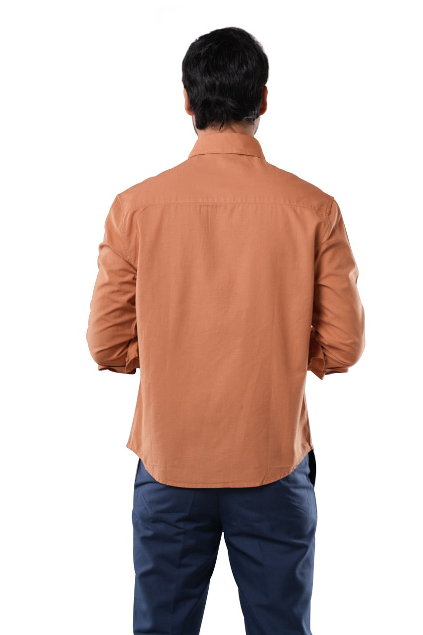 Amber Brown 100% Slub Cotton Shirt for Men | Tangible Pure Cotton Casual Classic Fit Shirt