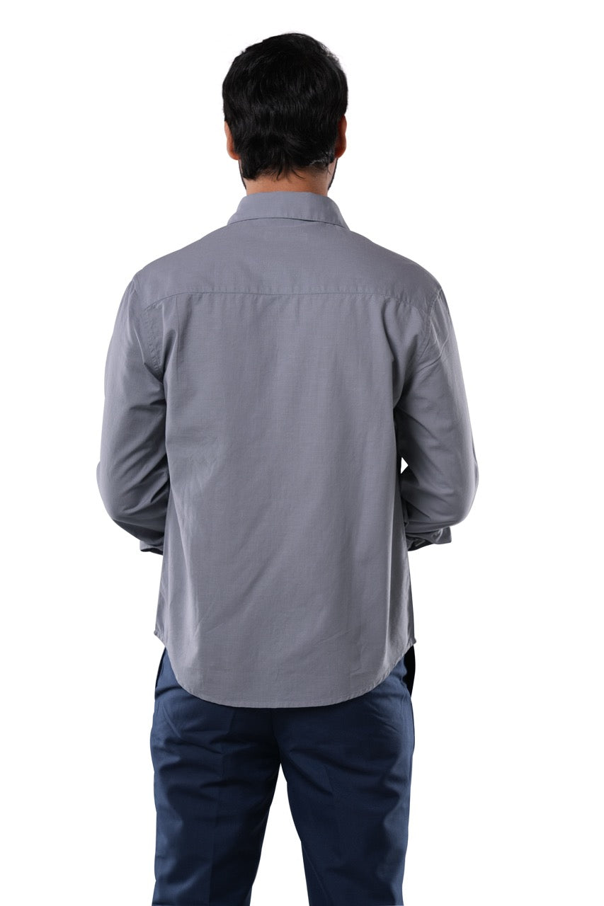 Smoke Grey 100% Slub Grey Cotton Shirt for Men | Tangible Casual Grey Cotton Classic Fit Shirt