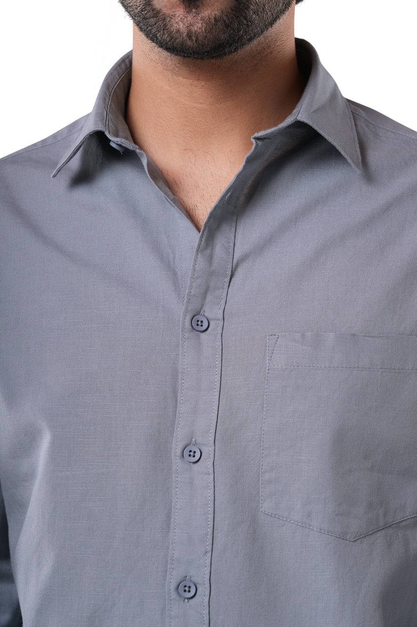 Smoke Grey 100% Slub Grey Cotton Shirt for Men | Tangible Casual Grey Cotton Classic Fit Shirt