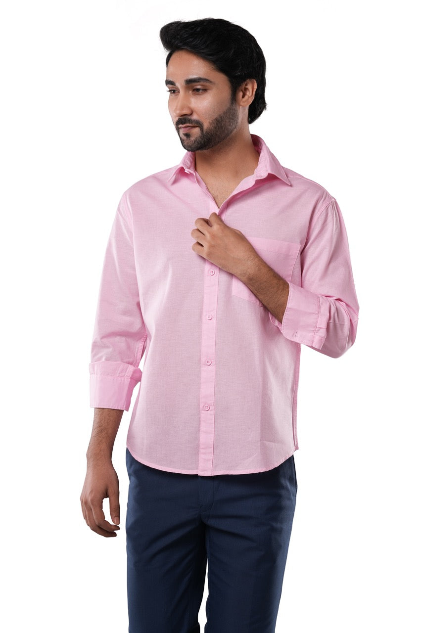 Rose Quartz 100% Slub Cotton Shirt for Men | Tangible Casual Cotton Long Sleeve Classic Fit