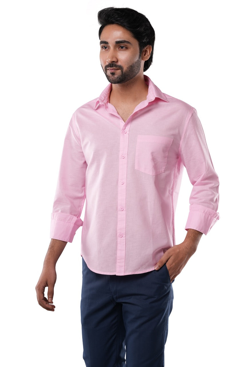Rose Quartz 100% Slub Cotton Shirt for Men | Tangible Casual Cotton Long Sleeve Classic Fit